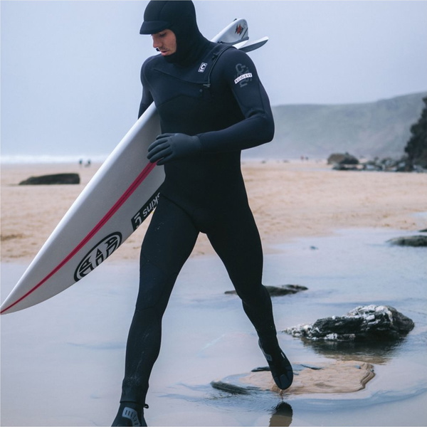 2025 C-Skins Mens Nuwave Session 5/4/3mm Chest Zip Hooded Wetsuit C-NSE54MH - Black / Black x / White
